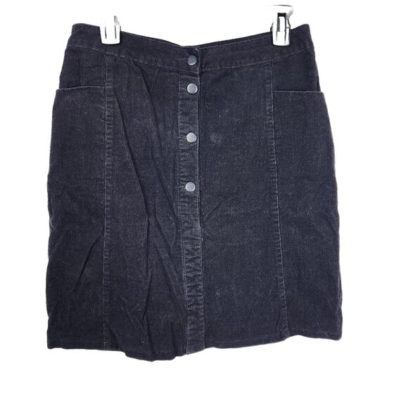 Ellison Women’s Skirt Size Large Black Corduroy 4 Button Down Knee Length Pocket - Picture 1 of 7